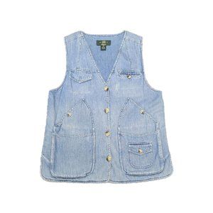 Orvis Vintage Size S Denim Vest Blue Jean Med. Wash Vest Buttons Inside Pockets